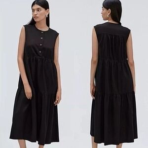 Everlane Tiered 100% Cotton Midi Dress Women's Sz Medium Black